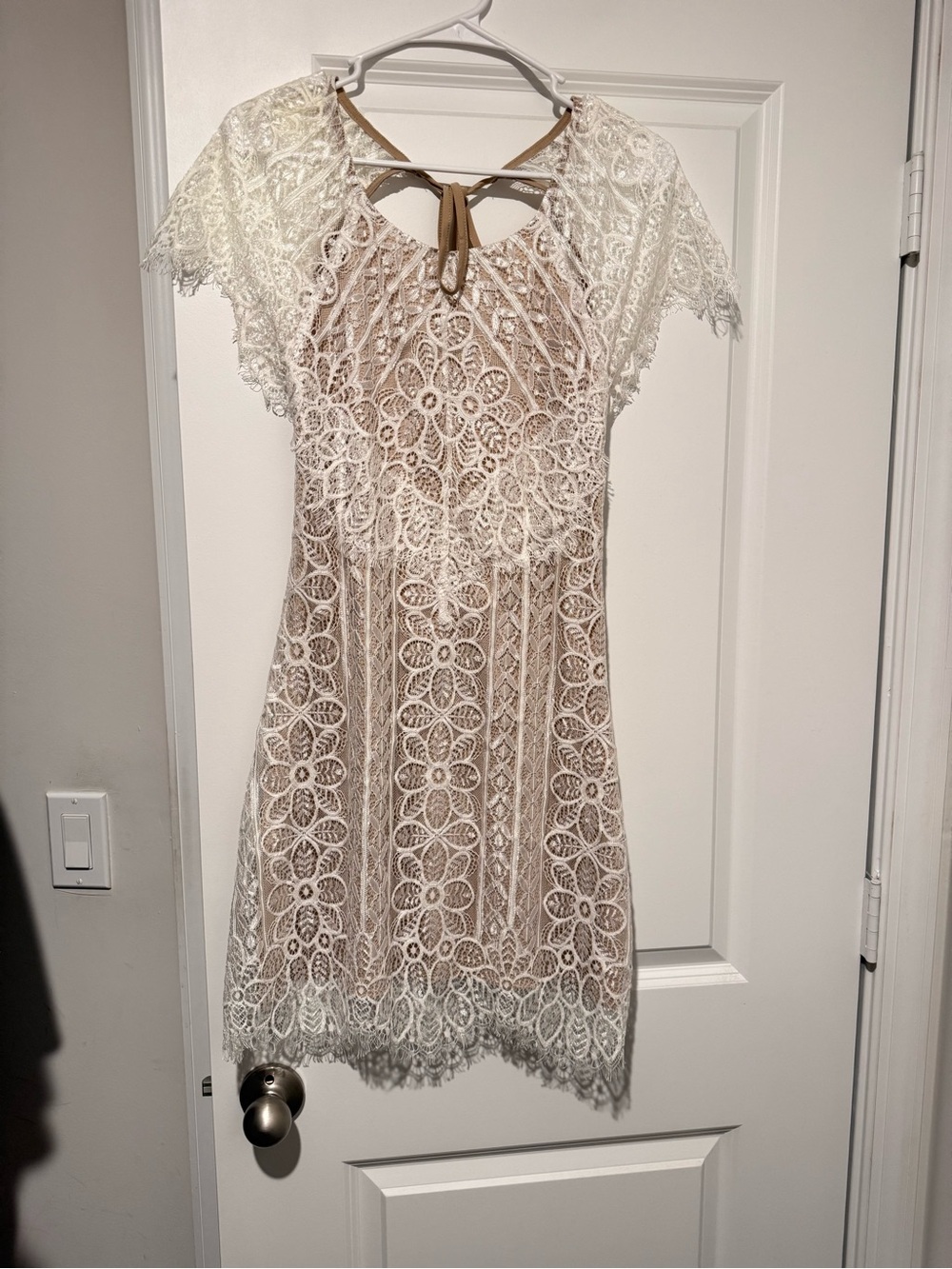 Signature8 Ivory Lace Mini Dress with Nude Underlayer